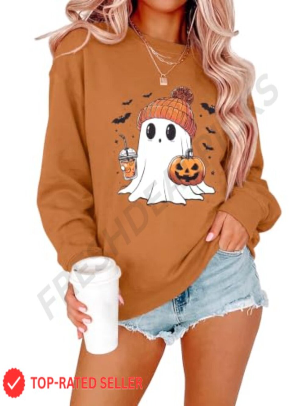 Cute Ghost Sweatshirt Women Cotton Blend Crewneck Pullover Fall Halloween
